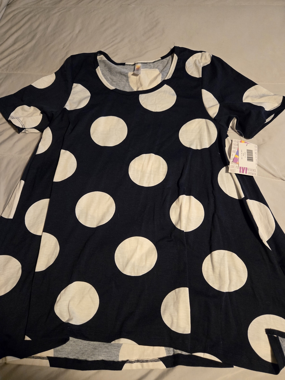 LuLaRoe Navy Blue and White Polka Dot Perfect Tee